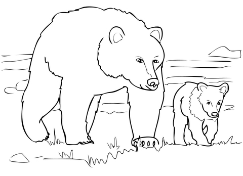 Grizzly Bear Family Coloring Page